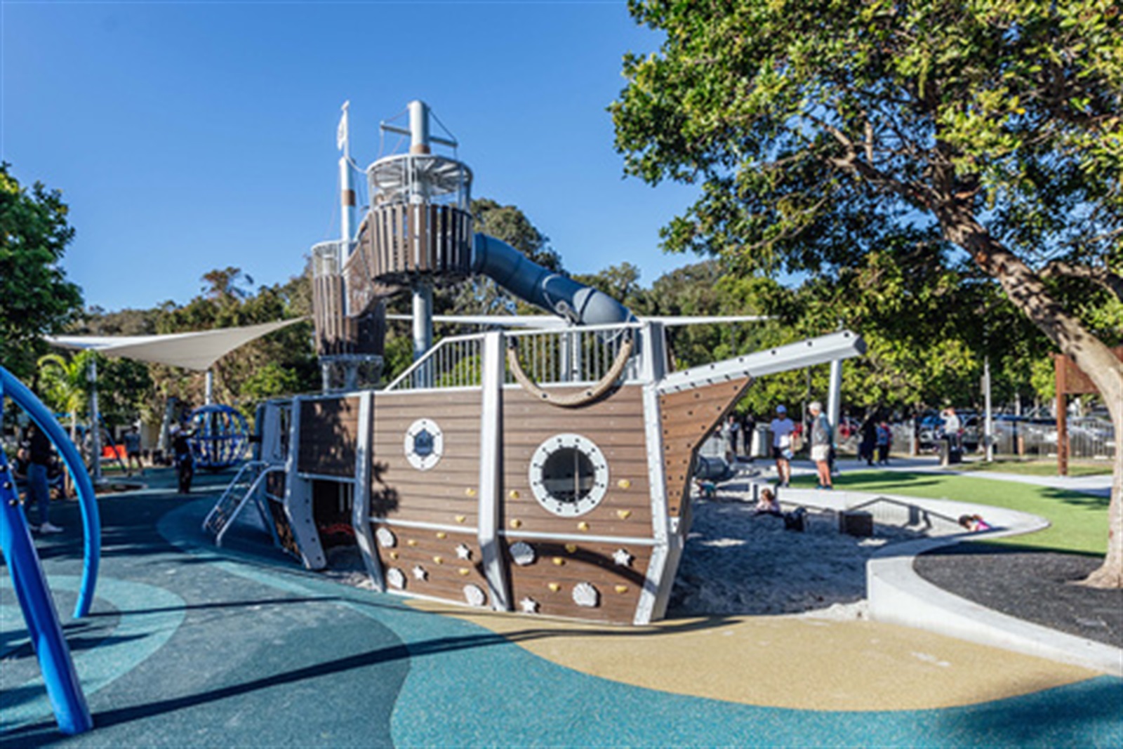 july-school-holidays-isle-of-palms Pirate-ship playground beside Currumbin Creek at Palm Beach Parklands near Elanora